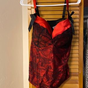 Sexy red and black corset with matching panties